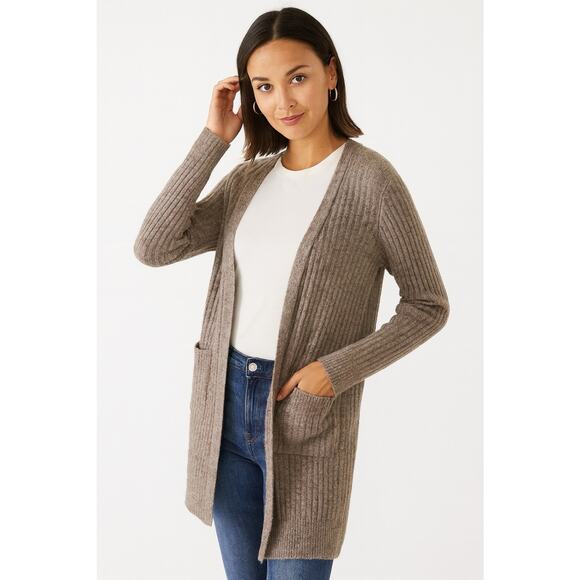 Max Studio Wool Mohair Cardigan Sweater L Open Front Longline Neutral Balletcore - Picture 1 of 7